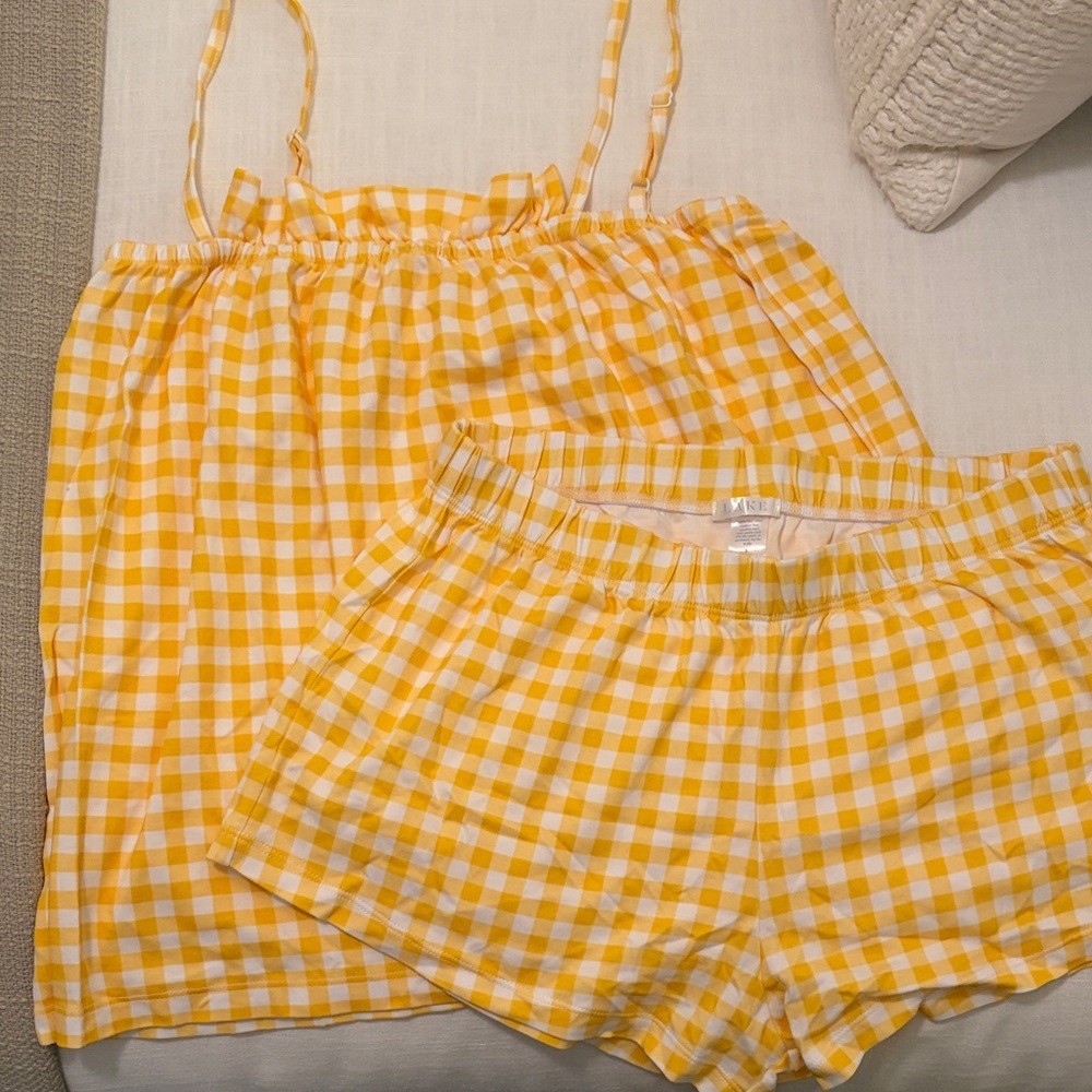LAKE Ruffle Yellow Gingham Pajama Set